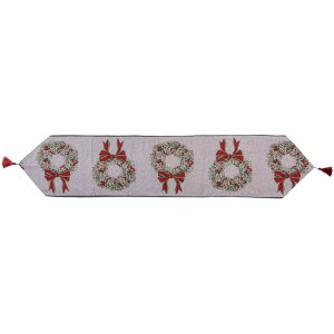 Clayre & Eef KT065.010 Chemin de table 33x180 cm Beige Rouge avec motif de couronne