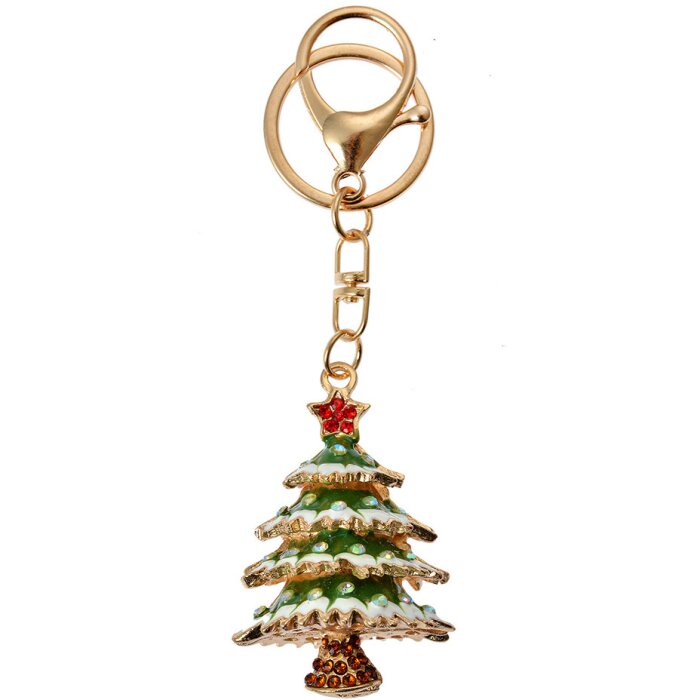 Juleeze JZKC0194 Porte-clés Sapin de Noël Or Vert Strass 4x3x6 cm