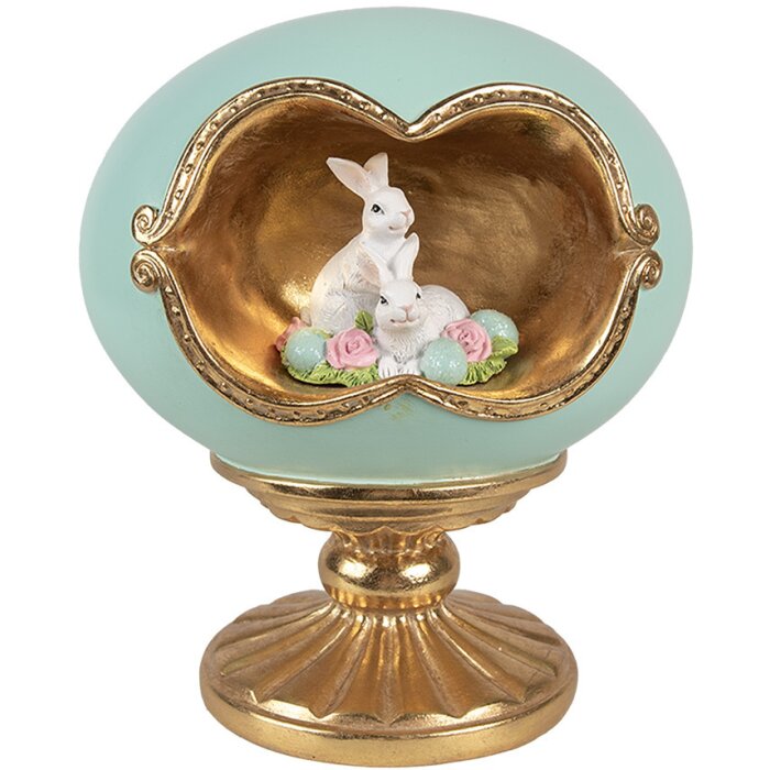 Clayre & Eef Œuf décoratif avec lapin bleu or 17x13x19 cm Décoration de Pâques