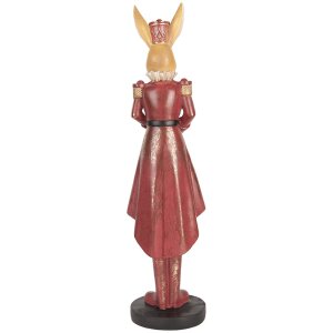 Clayre & Eef Lapin décoratif 48 cm Beige Rouge Décoration de Pâques Polyrésine Style rustique