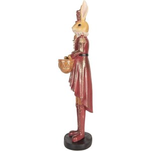 Clayre & Eef Lapin décoratif 48 cm Beige Rouge Décoration de Pâques Polyrésine Style rustique