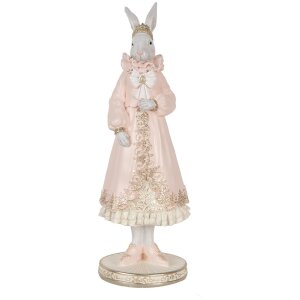 Clayre & Eef Lapin décoratif Blanc Rose 31 cm Polyrésine Figure romantique