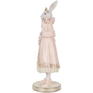 Clayre & Eef Lapin décoratif Blanc Rose 31 cm Polyrésine Figure romantique