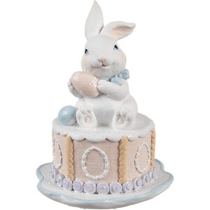 Clayre & Eef Lapin déco Ø 12x17 cm blanc rose style campagne Polyrésine