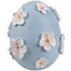 Clayre & Eef Œuf décoratif Ø 11x13 cm bleu avec fleurs blanches style campagnard