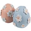 Clayre & Eef Œuf décoratif Ø 11x13 cm bleu avec fleurs blanches style campagnard