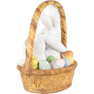 Clayre & Eef Déco Lapin dans un panier 17x13x20 cm blanc marron Pâques style campagnard