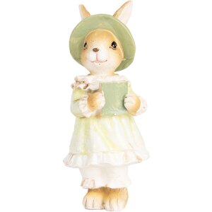 Clayre & Eef Lapin décoratif style campagnard Beige Vert 5x5x11 cm Polyrésine