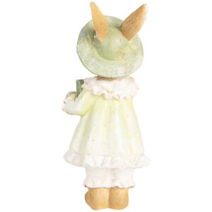 Clayre & Eef Lapin décoratif style campagnard Beige Vert 5x5x11 cm Polyrésine