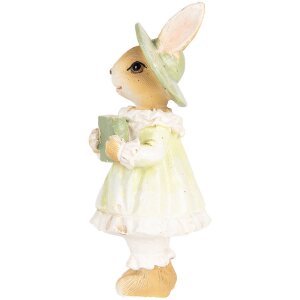 Clayre & Eef Lapin décoratif style campagnard Beige Vert 5x5x11 cm Polyrésine