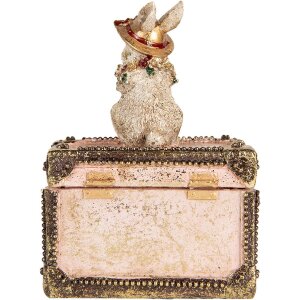 Clayre & Eef Boîte à décorer Figurine de lapin Polyrésine Beige Rose Or 12x8x16 cm