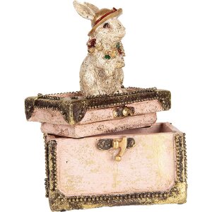 Clayre & Eef Boîte à décorer Figurine de lapin Polyrésine Beige Rose Or 12x8x16 cm