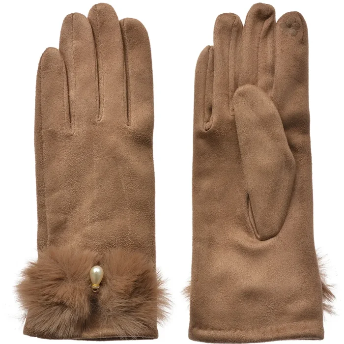 Juleeze JZGL0113CH Gants dhiver Marron avec fourrure et détail de perles