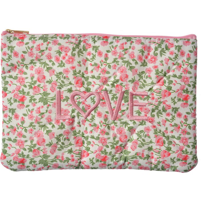 Juleeze JZTB0075 Trousse de toilette Blanc Rose Fleurs LOVE Broderie 22x16 cm