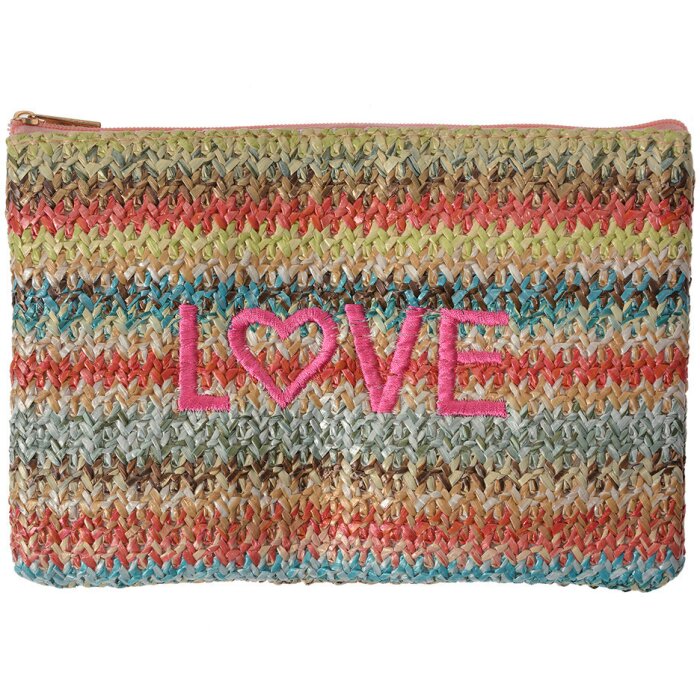 Juleeze JZTB0079 Trousse de toilette poche tressée broderie LOVE 20x13cm multicolore