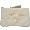 Juleeze JZTB0081W Trousse de toilette Blanc Pochette de toilette avec écriture dorée