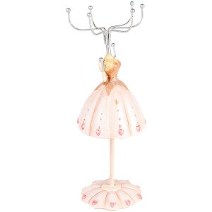 Clayre & Eef Présentoir à bijoux Ø 7x19 cm Rose Design romantique avec détails en forme de cœur