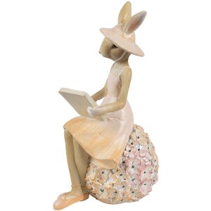 Clayre & Eef Décoration Lapin 10x9x17 cm Beige Rose Polyrésine