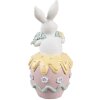 Clayre & Eef Lapin déco Blanc Rose Jaune 7x8x16 cm Décoration de Pâques