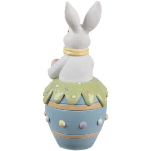 Clayre & Eef Figurine de Pâques lapin déco blanc bleu Ø 7x16 cm