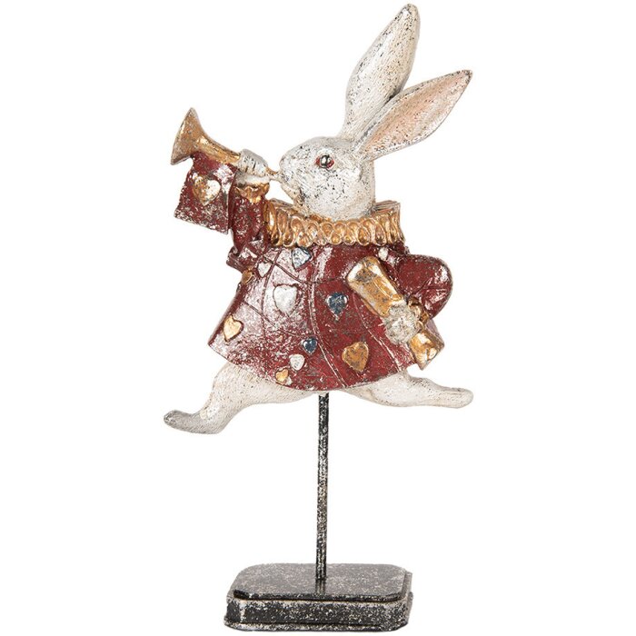 Clayre & Eef 6PR5493 Décoration Lapin blanc rouge or 18x7x34 cm