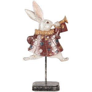 Clayre & Eef 6PR5493 Décoration Lapin blanc rouge or 18x7x34 cm