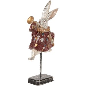 Clayre & Eef 6PR5493 Décoration Lapin blanc rouge or 18x7x34 cm