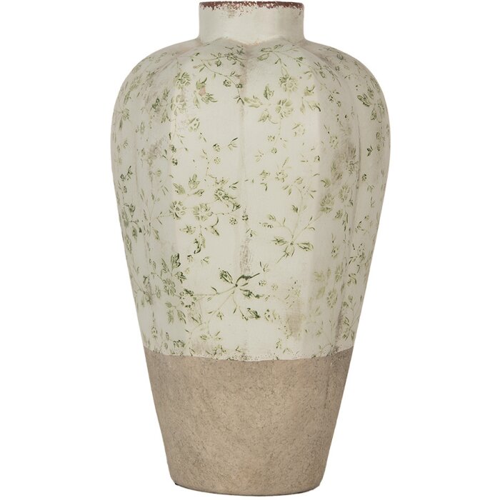 Clayre & Eef Vase Céramique Beige Vert Ø 24x38 cm style cottage