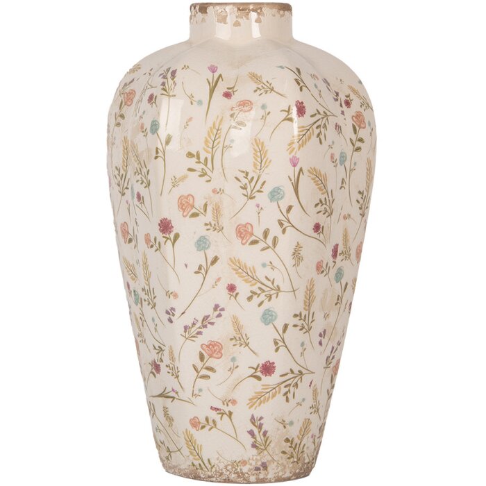 Clayre & Eef 6CE1937M Vase Céramique Beige Rose 21x34 cm style rustique