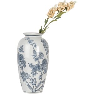 Clayre & Eef 6CE2071 Vase blanc-bleu Vase en céramique avec motif floral 37 cm