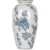 Clayre & Eef 6CE2071 Vase blanc-bleu Vase en céramique avec motif floral 37 cm