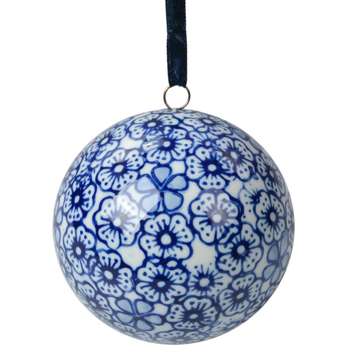 Clayre & Eef 6CE2108 Décoration Boule Ø 8x8 cm Blanc Bleu