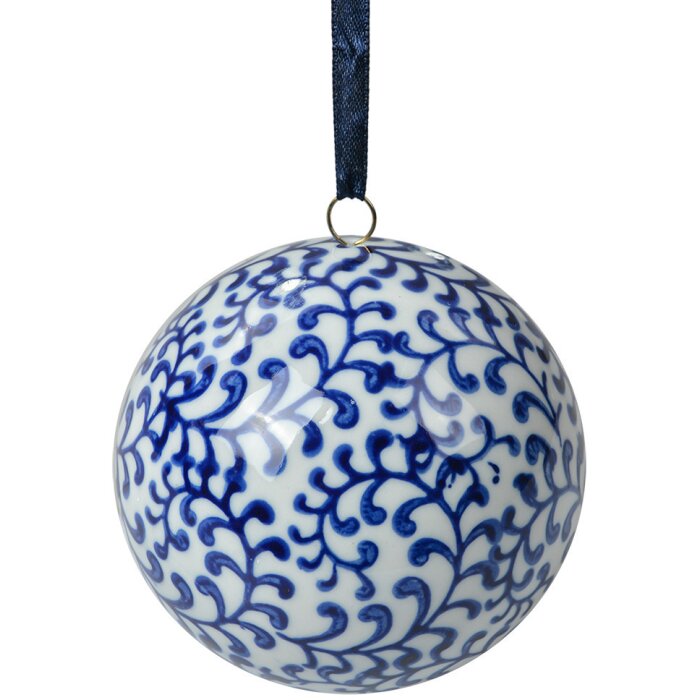 Clayre & Eef 6CE2109 Décoration Boule Blanc-Bleu Ø 8 cm