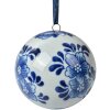 Clayre & Eef Décoration Boule Ø 8 cm Blanc Bleu Céramique avec suspension