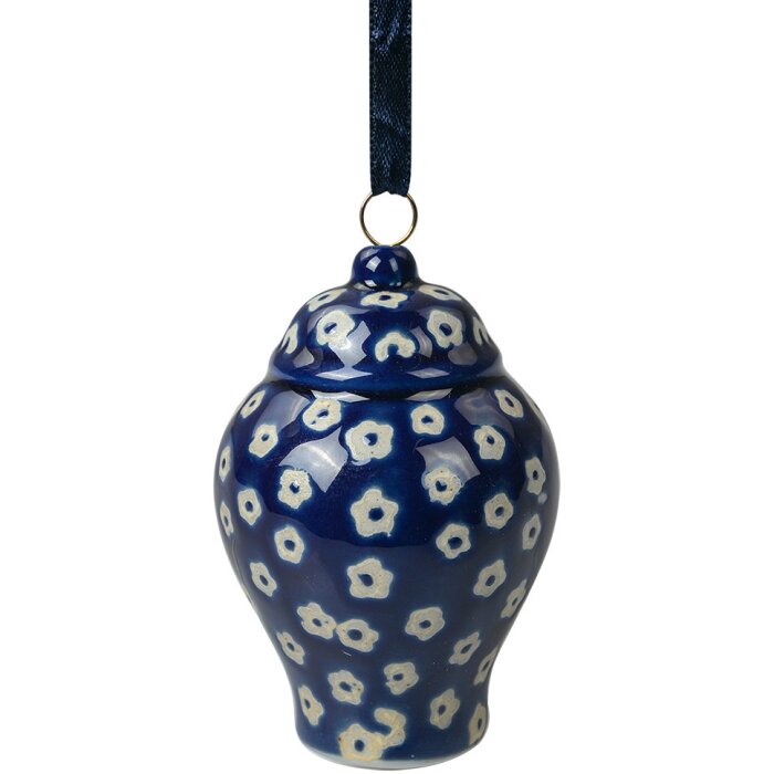 Clayre & Eef 6CE2113 Décoration Pendentif Céramique Bleu Blanc Ø 5x8 cm