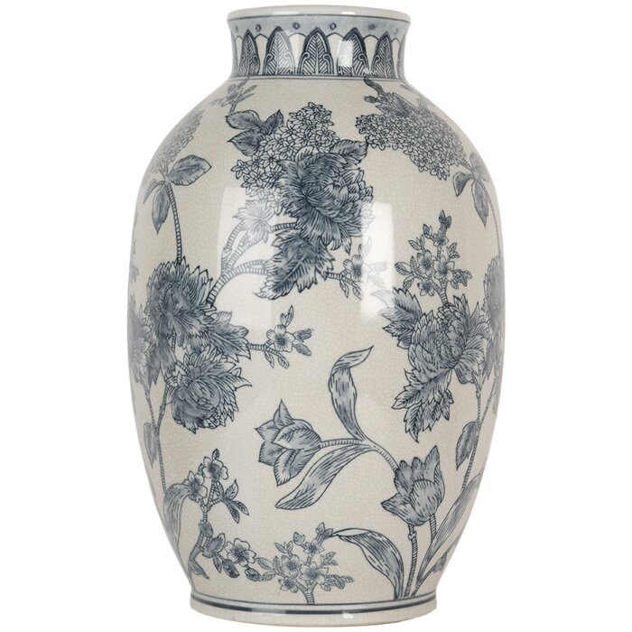 Clayre & Eef 6CE2075 Vase Blanc Bleu Céramique Ø22x36 cm Style Bohème