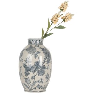 Clayre & Eef 6CE2075 Vase Blanc Bleu Céramique Ø22x36 cm Style Bohème