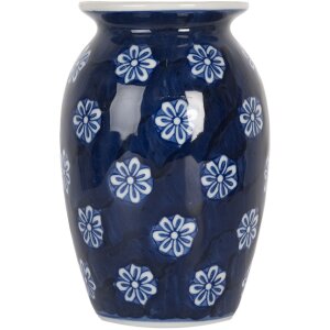 Clayre & Eef 6CE2085 Vase bleu-blanc Ø 10x15 cm