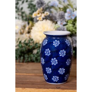 Clayre & Eef 6CE2085 Vase bleu-blanc Ø 10x15 cm