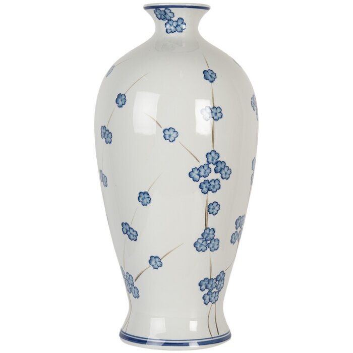 Clayre & Eef 6CE2086 Vase en céramique blanc bleu Ø 21x42 cm style campagnard