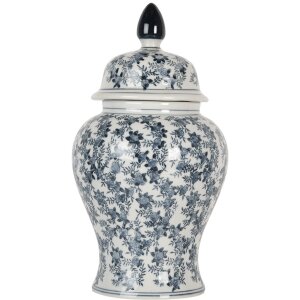 Clayre & Eef 6CE2096 Pot décoratif avec couvercle blanc-bleu Ø 22x40 cm