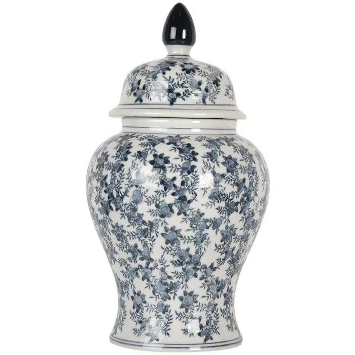 Clayre & Eef 6CE2097 Décoration Pot avec couvercle Blanc-Bleu Ø 17x32 cm