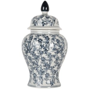 Clayre & Eef 6CE2097 Décoration Pot avec couvercle Blanc-Bleu Ø 17x32 cm