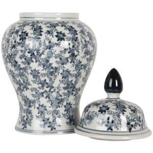 Clayre & Eef 6CE2097 Décoration Pot avec couvercle Blanc-Bleu Ø 17x32 cm