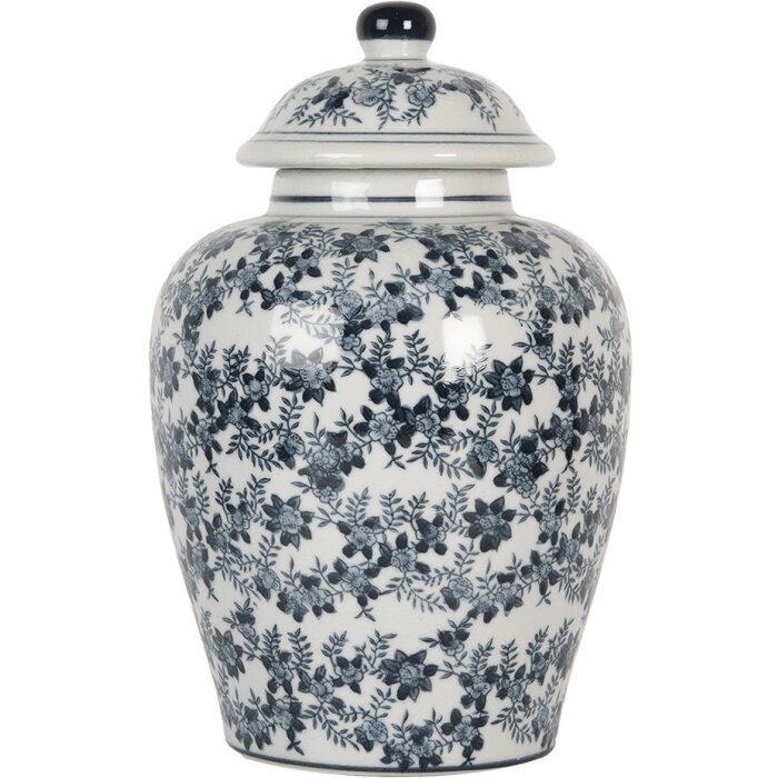 Clayre & Eef 6CE2098 Pot décoratif avec couvercle Blanc-Bleu Ø 16x26 cm