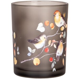 Clayre & Eef 6GL4954 Porte-bougies à chauffe-plat Set Gris Verre Motif oiseau 7x8 cm 10x13 cm