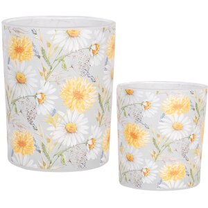 Clayre & Eef 6GL4956 Porte-bougies à chauffe-plat Set 2 fleurs en verre style campagnard blanc jaune