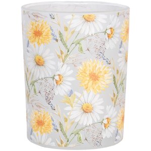 Clayre & Eef 6GL4956 Porte-bougies à chauffe-plat Set 2 fleurs en verre style campagnard blanc jaune