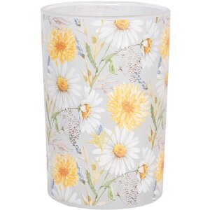 Clayre & Eef 6GL4957 Bougeoir en verre Motif floral Blanc Jaune Ø12xH18 cm