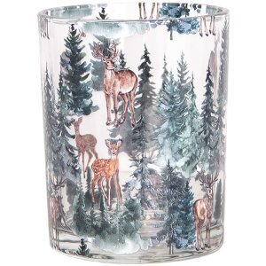 Clayre & Eef 6GL4960 Porte-bougies à chauffe-plat Motif forêt Verre style campagnard 2 pièces